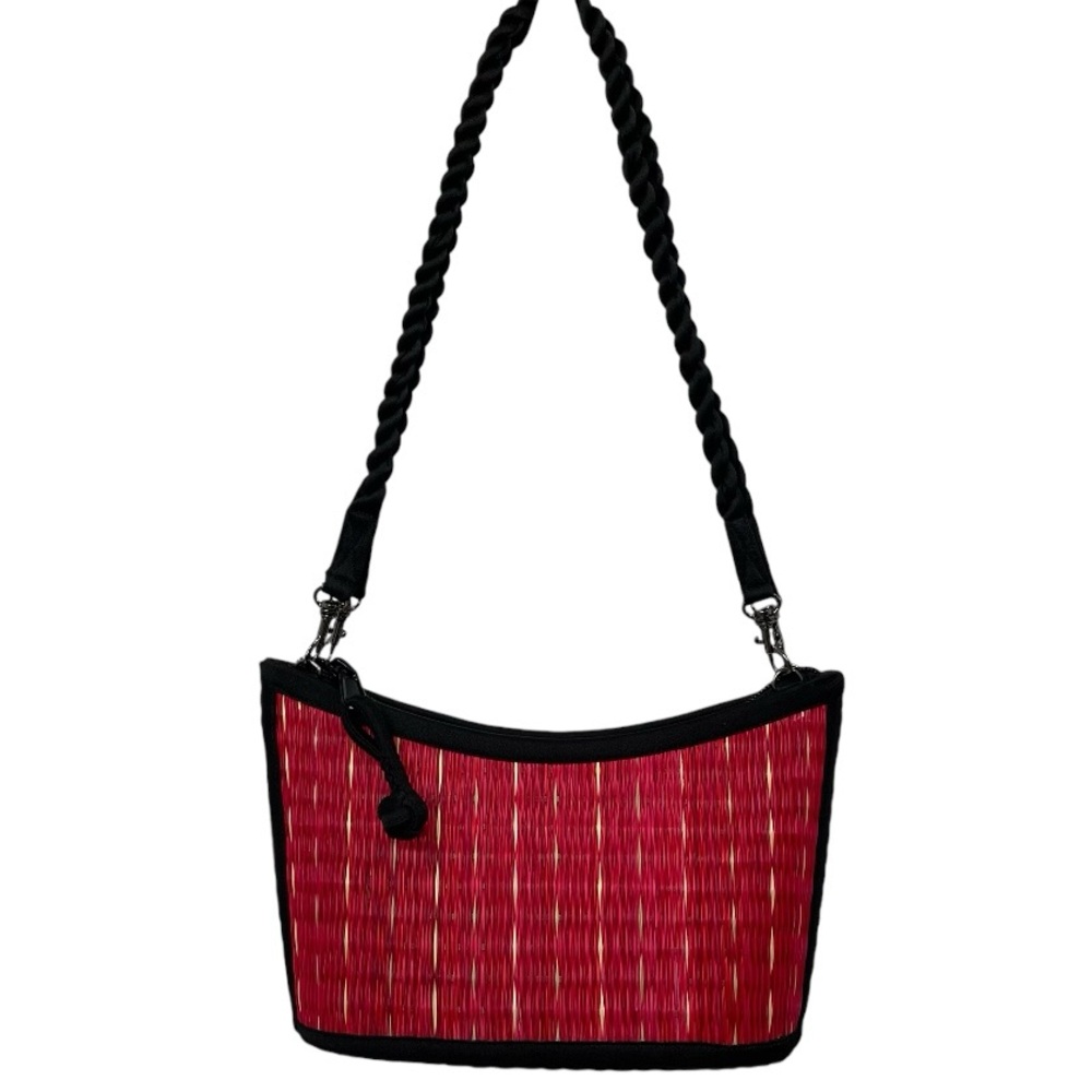 Baskets of Cambodia Woven Shoulder Crossbody Bag Zip Close Structured Red